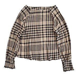 Anthropologie RO & DE Long Sleeve Blouse Women's Medium Tan Black EUC Old Money